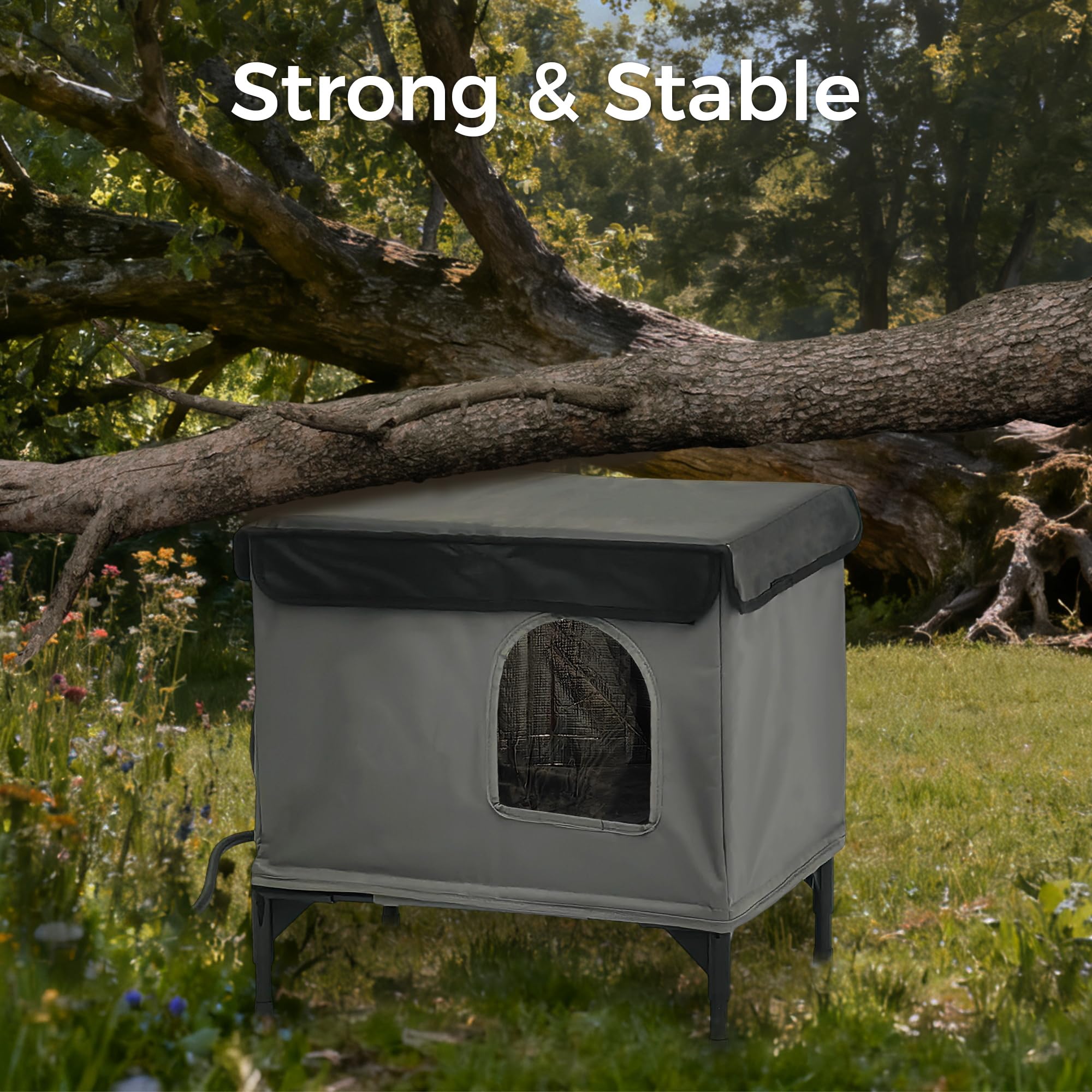 PAWPROVED elevated base keeps interior dry by minimizing ground moisture
