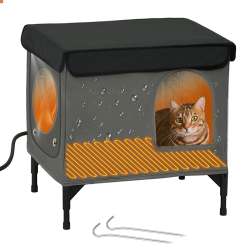 PAWPROVED heated outdoor cat house with escape door for quick, safe exits