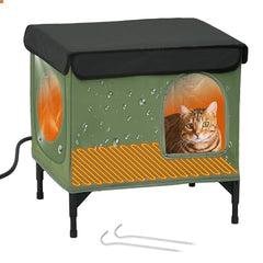PAWPROVED heated cat house outdoor exterior shows rugged weatherproof shelter for harsh winters