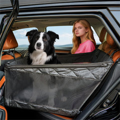 PAWPROVED large dog car seat cover back seat extender anchors securely to headrests for stable rides.