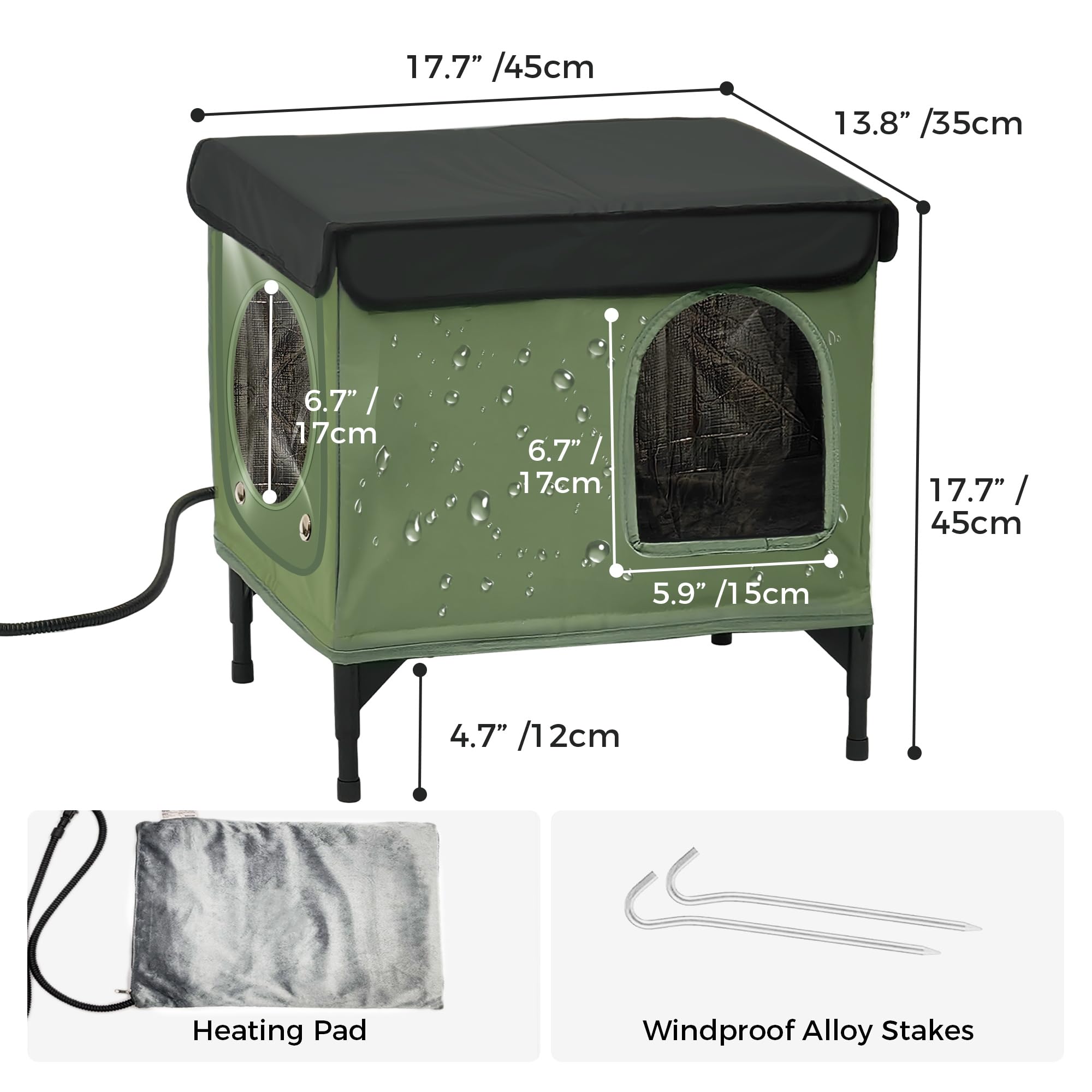 PAWPROVED raised feet keep the shelter dry by lifting it off the ground