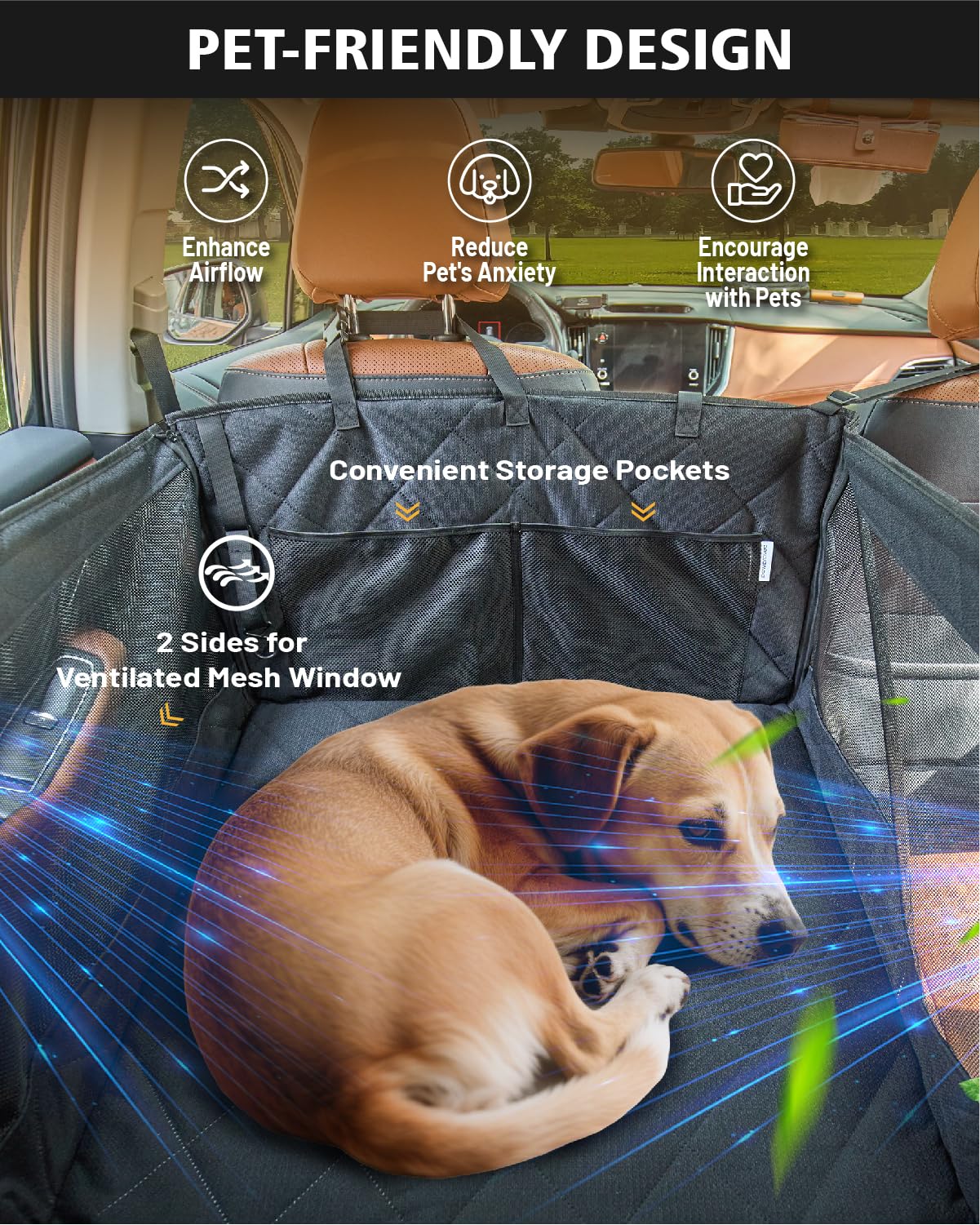 PAWPROVED rear passenger space design lets a rider sit beside a pet comfortably.