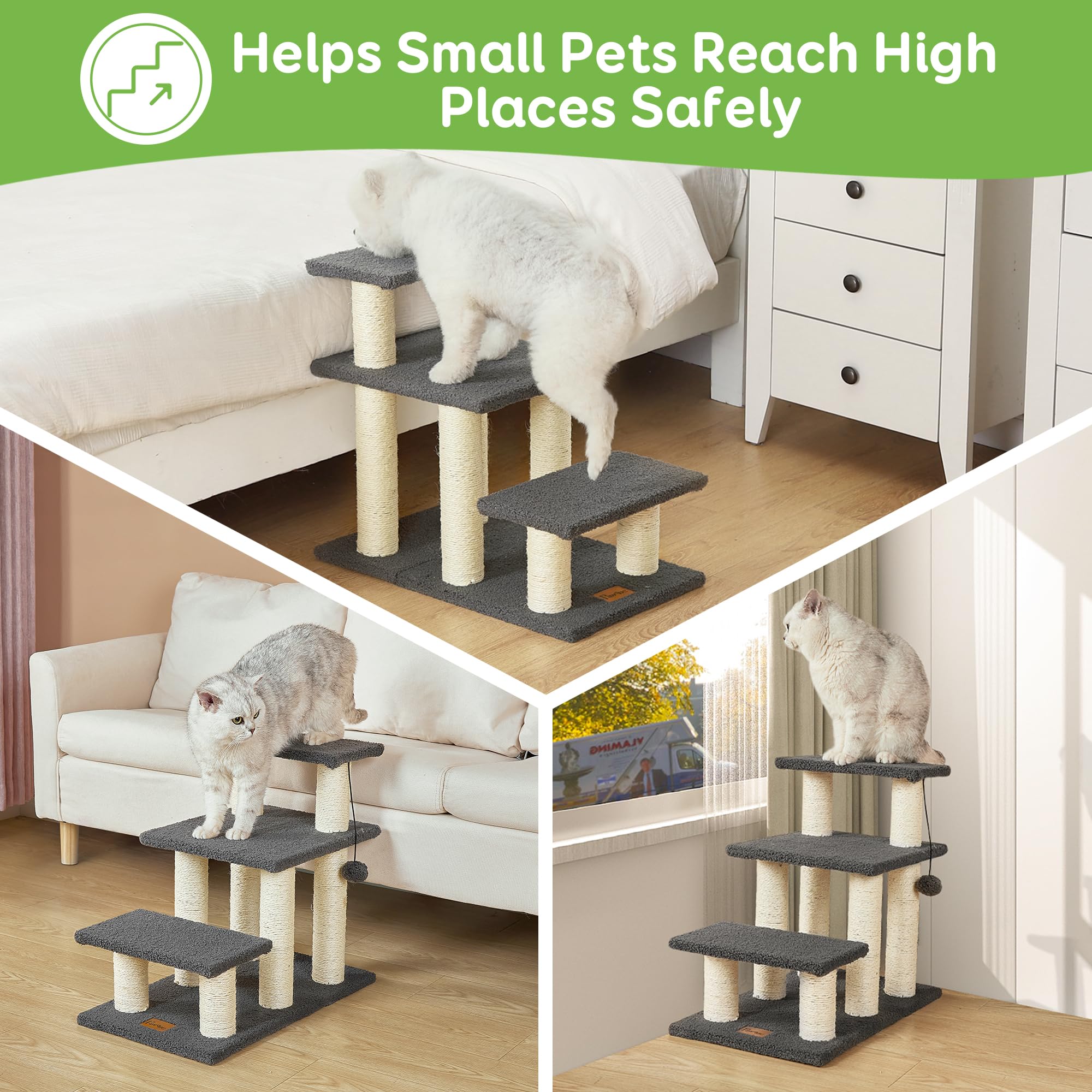 Pawque 3-step stairs grey compact design for couches