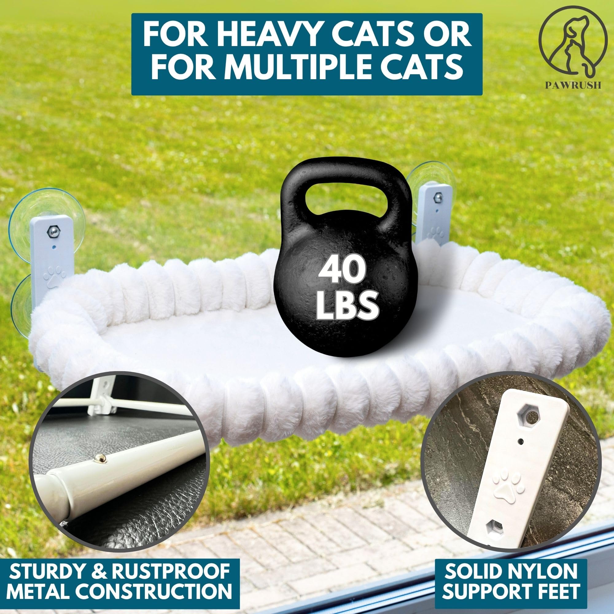 PAWRUSH cat window perch supports up to 40 lbs with rustproof frame