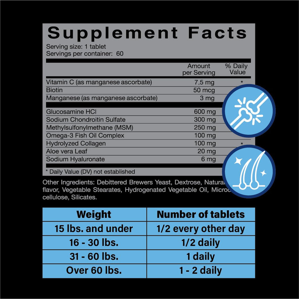 Paws A Day glucosamine made in USA stamp reinforces quality manufacturing.