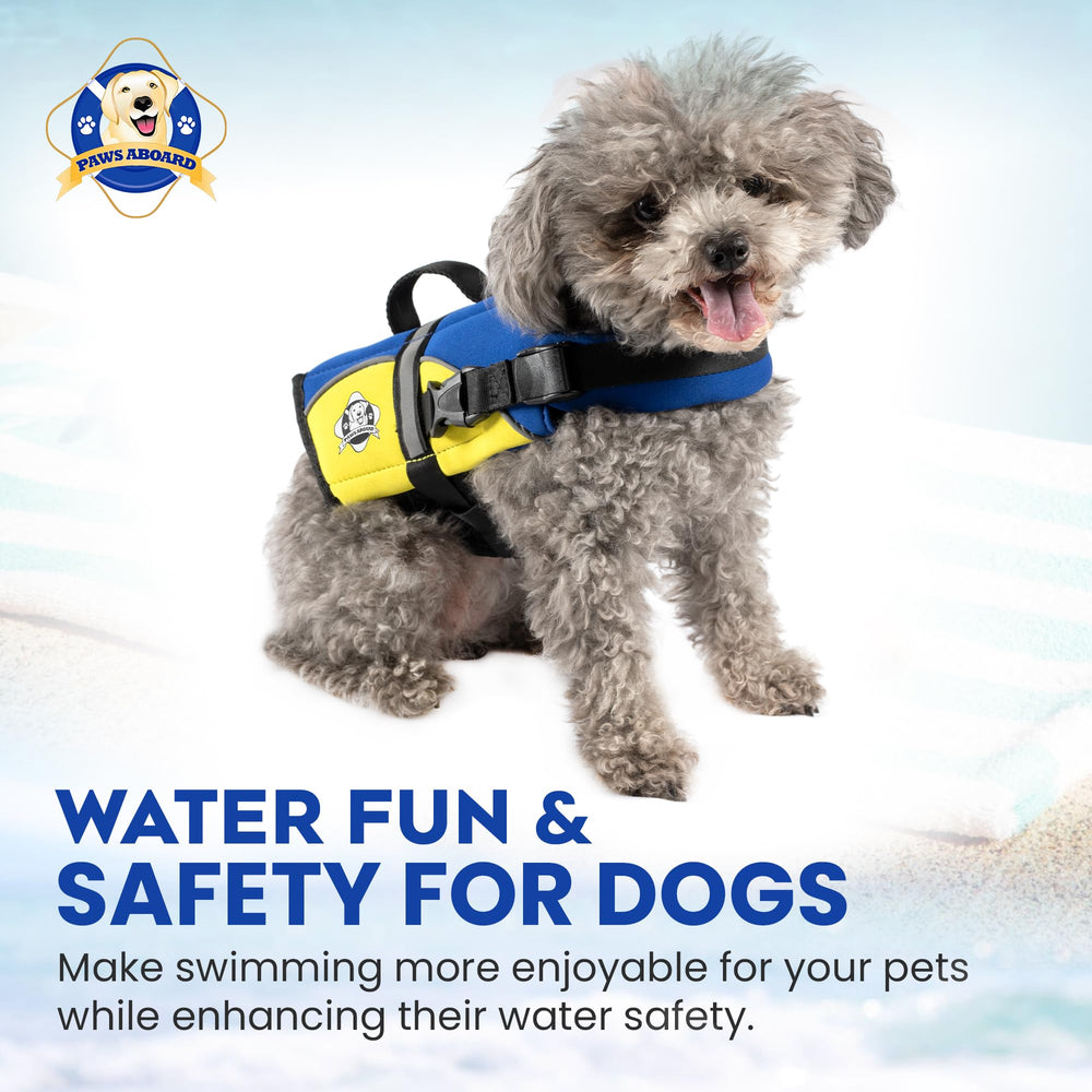 Paws Aboard blue-yellow-pattern show vibrant style while staying safe.