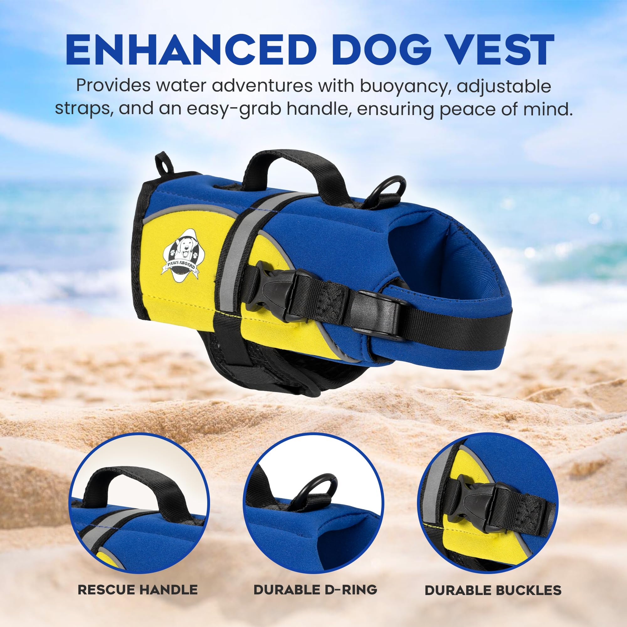 Paws Aboard breathable mesh belly highlights cooling comfort during active swims.