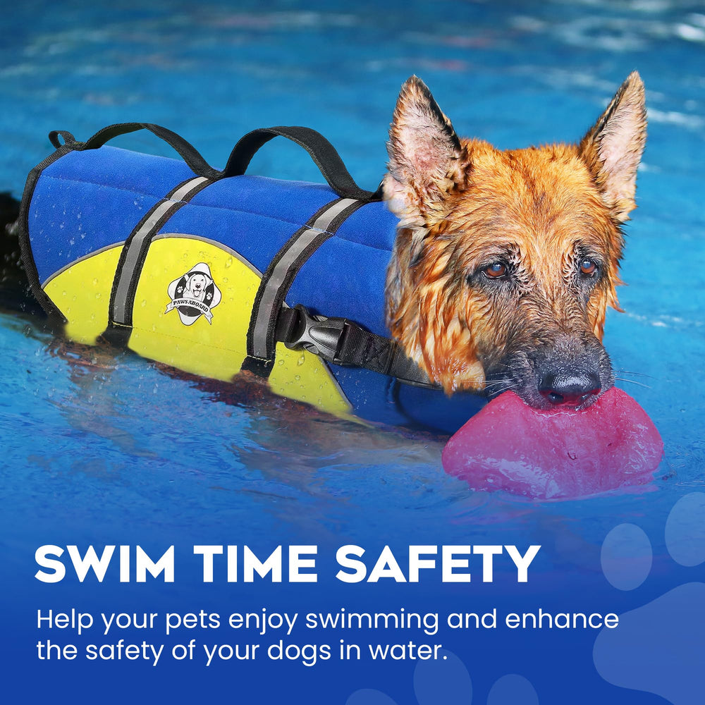 Paws Aboard dog life jacket breathable mesh belly keeps dogs cool.