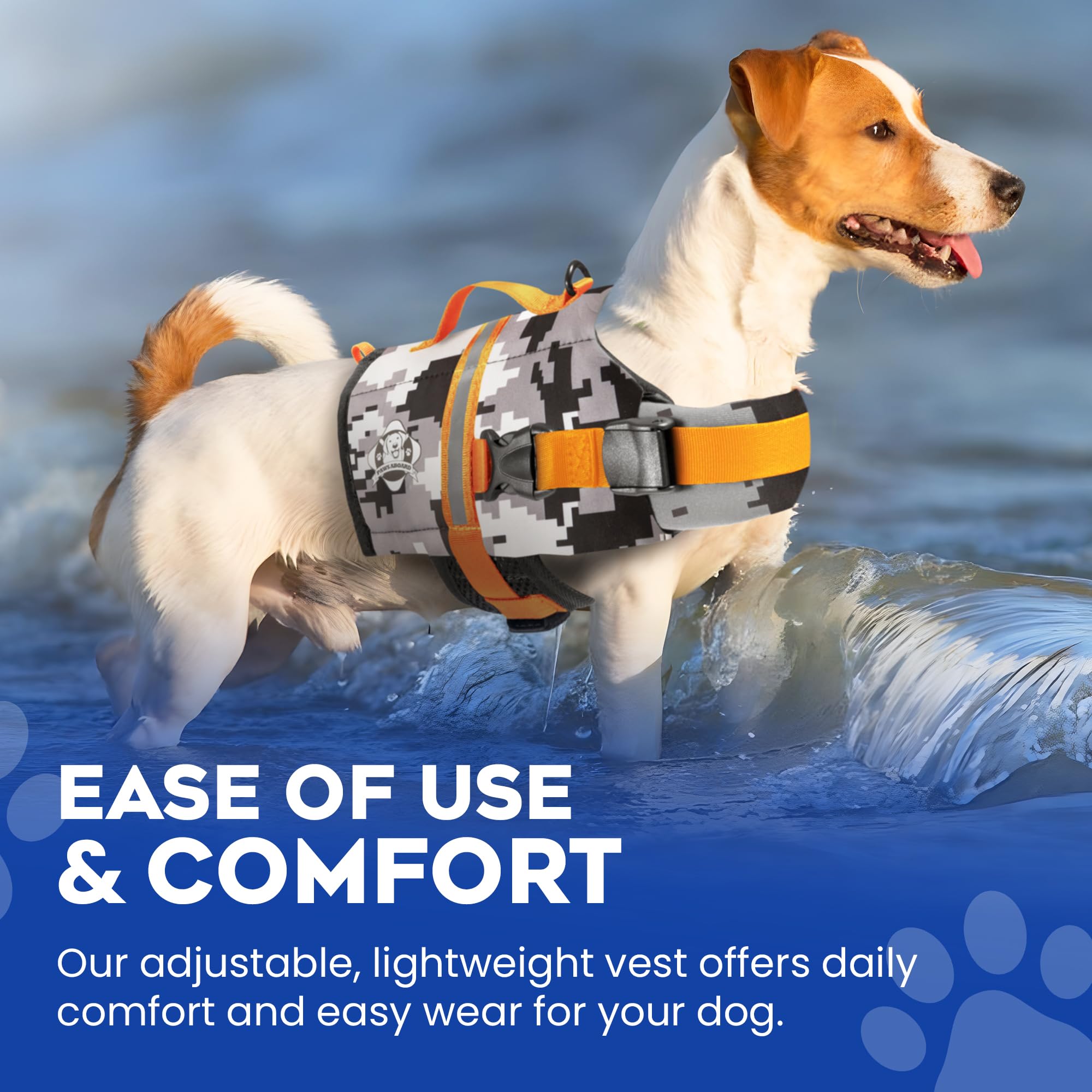 Paws Aboard breathable mesh belly keeps dogs cooler during long water play sessions.