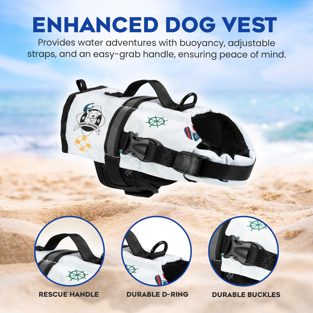 Paws Aboard life jacket handle enables quick retrieval after splashes or gentle rescues