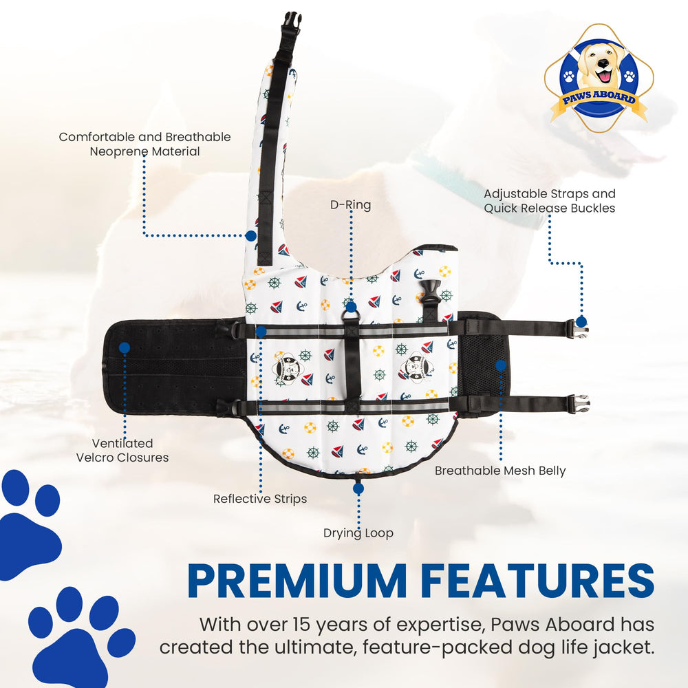 Paws Aboard dog life jacket grab handle for easy retrieval