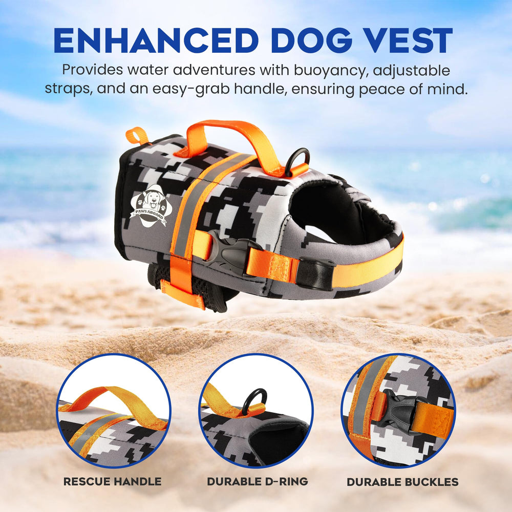 Paws Aboard life jacket quick-release buckles enable easy on-off during waterside adventures.