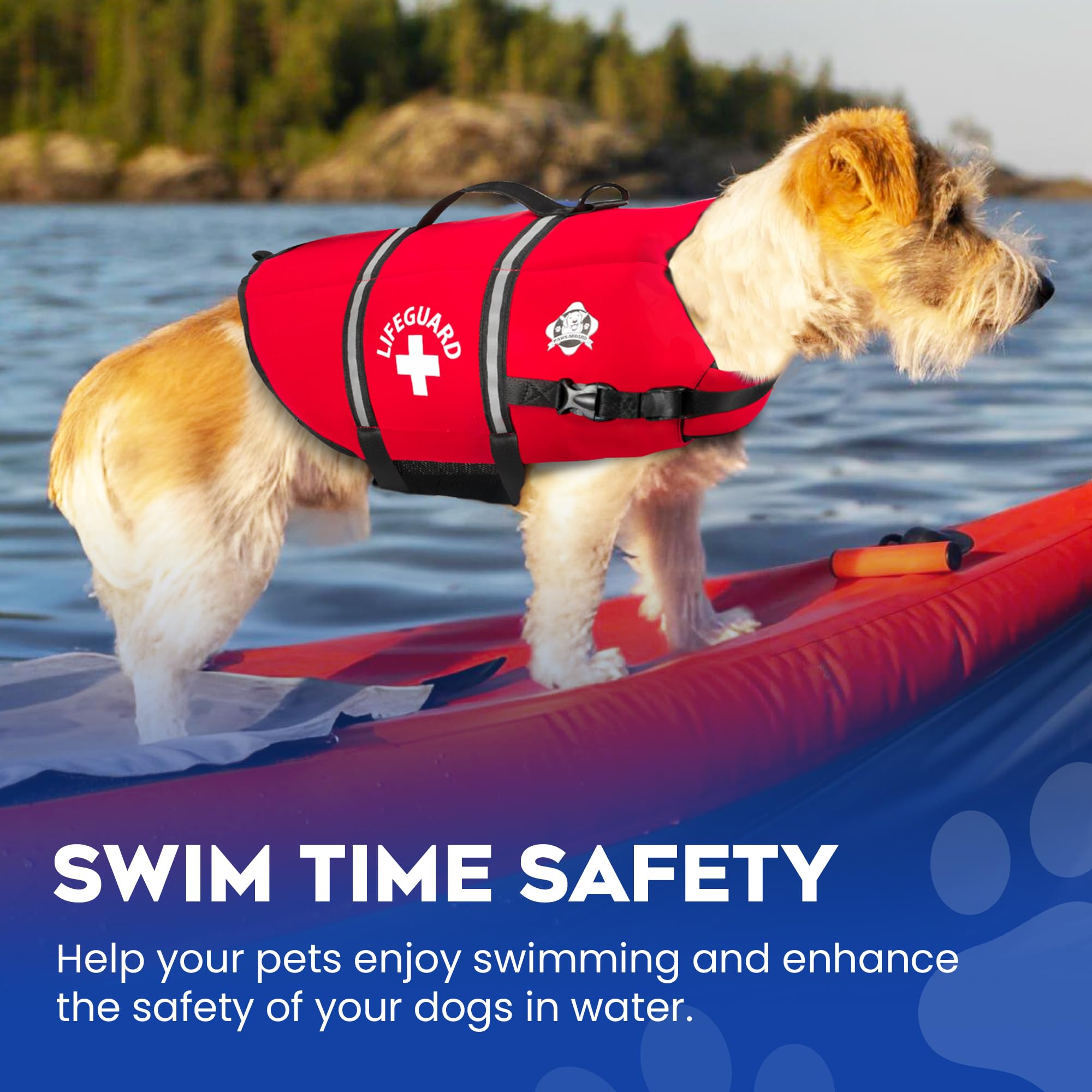 Paws Aboard dog life jacket red small grab handle for easy retrieval from water