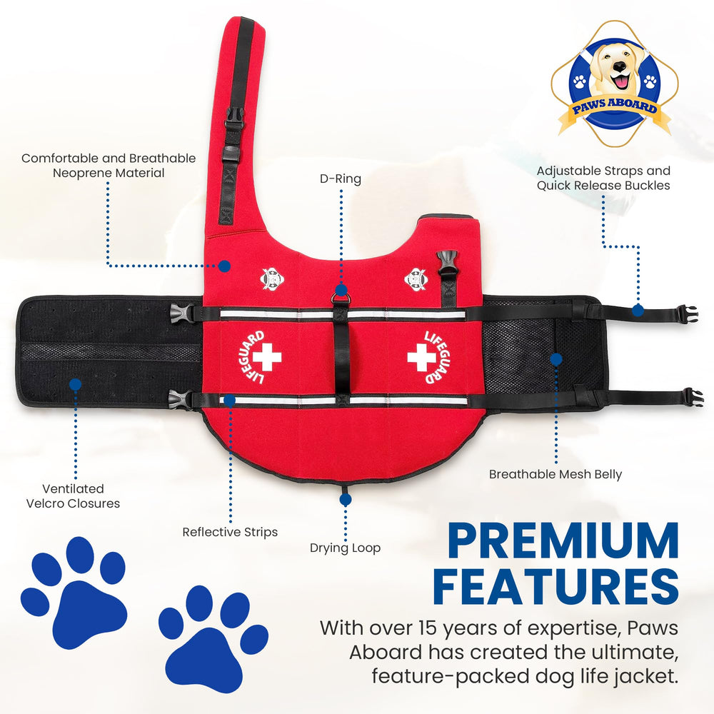 Paws Aboard dog life jacket red small reflective strips for better low-light visibility