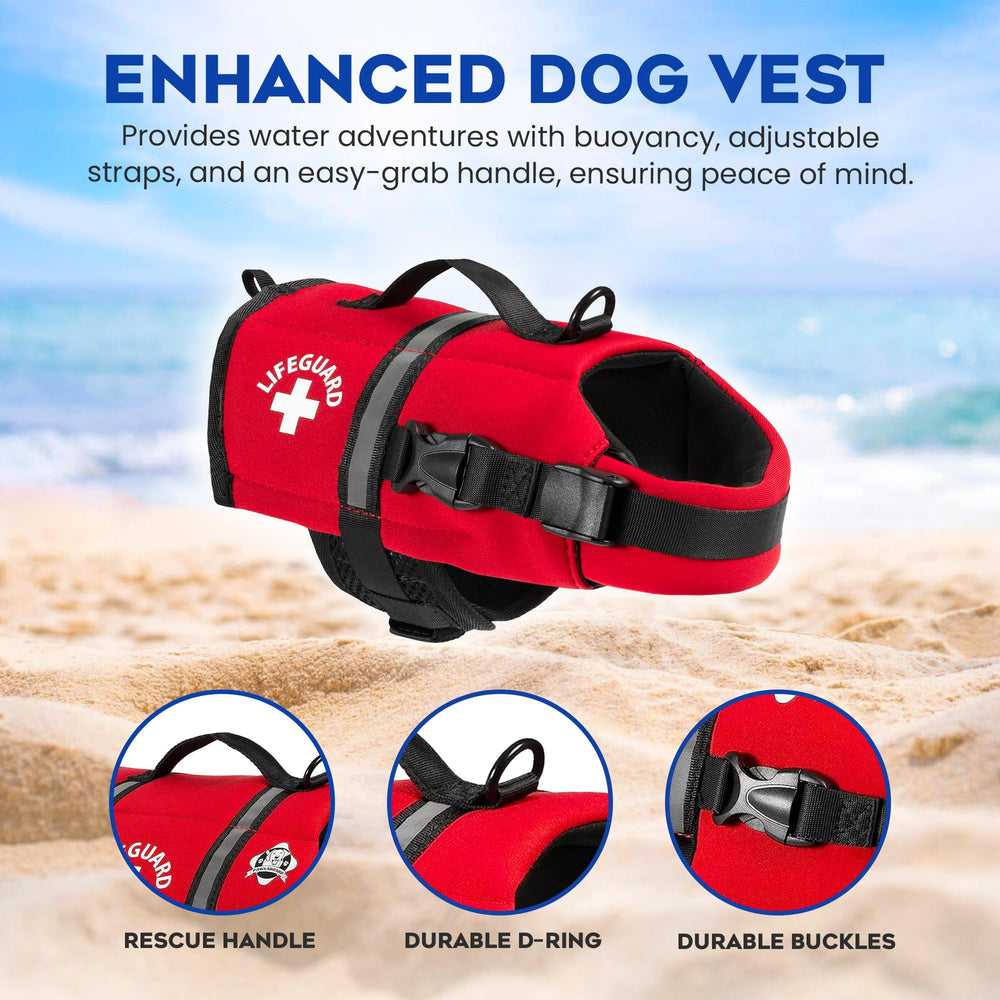 Paws Aboard dog life jacket red XX-Small reflective strips improve visibility.