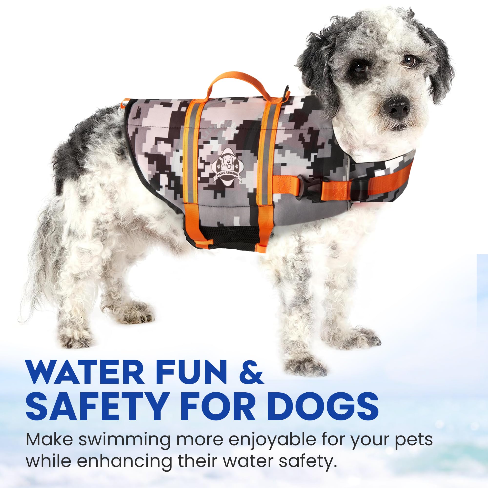 Paws Aboard dog life jacket available from XX-Small to Extra Large for many breeds.