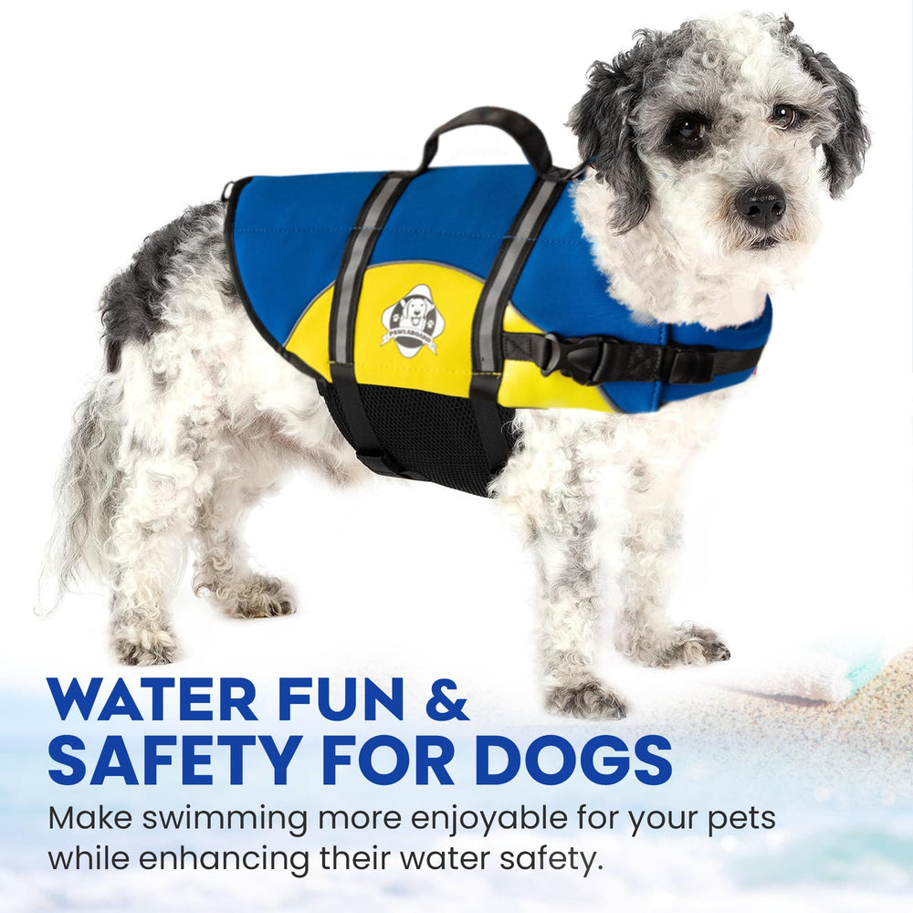 Paws Aboard dog life jacket supports safe water adventures like boating.