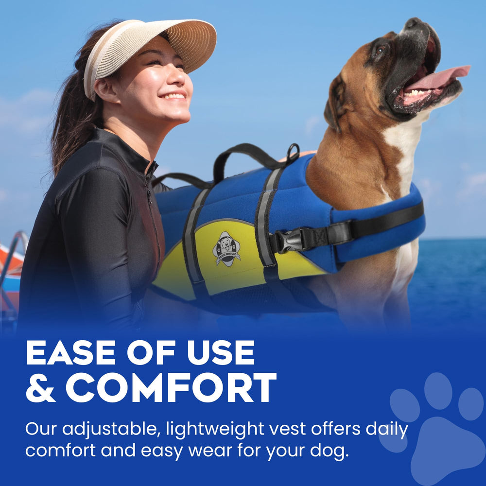 Paws Aboard dog life jacket available in multiple sizes and colors.