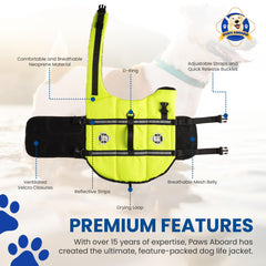 Paws Aboard life jacket grab handle enables quick lifting from water.