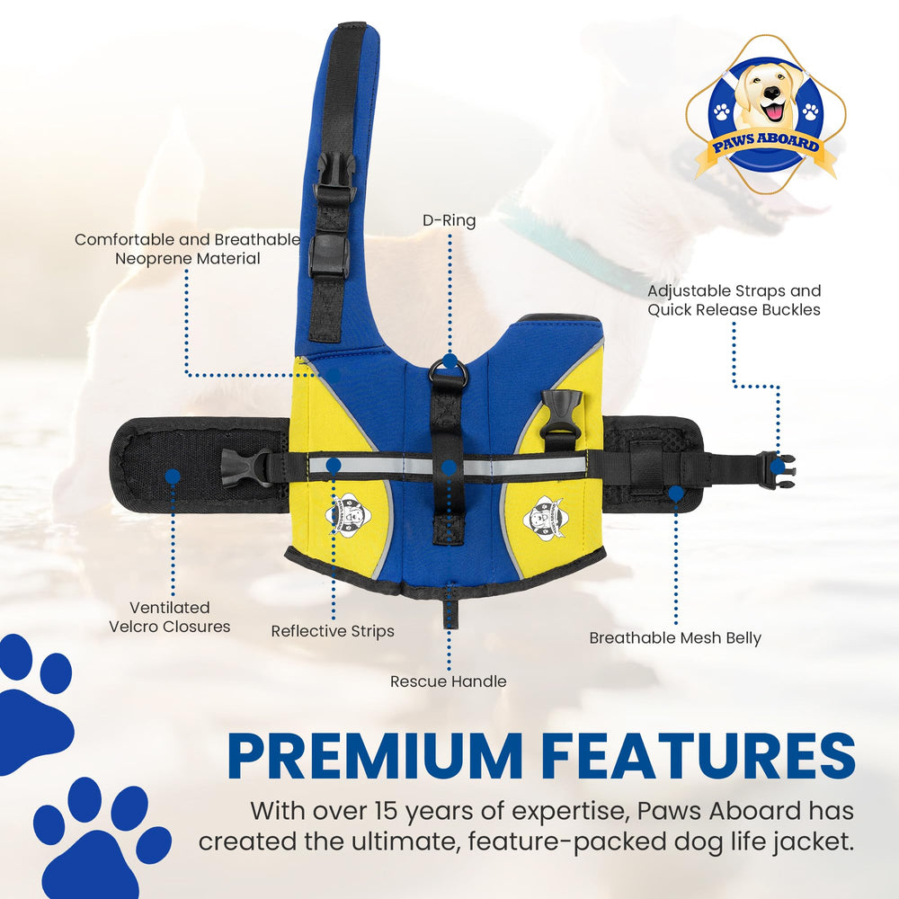 Paws Aboard quick-release buckles ease on/off for quick and safe water sessions.