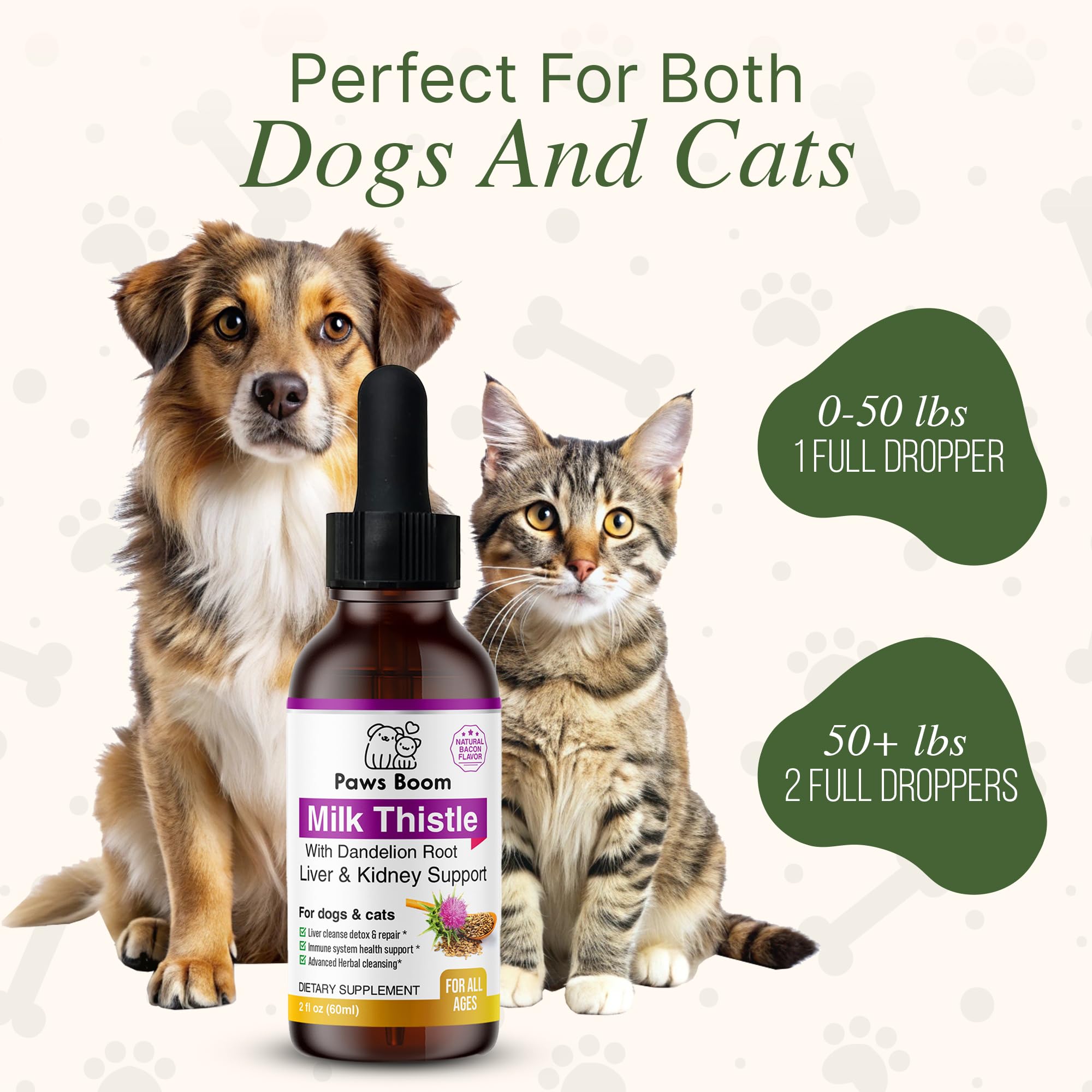 Paws Boom kidney-support illustration showing vet-formulated blend for kidney health.
