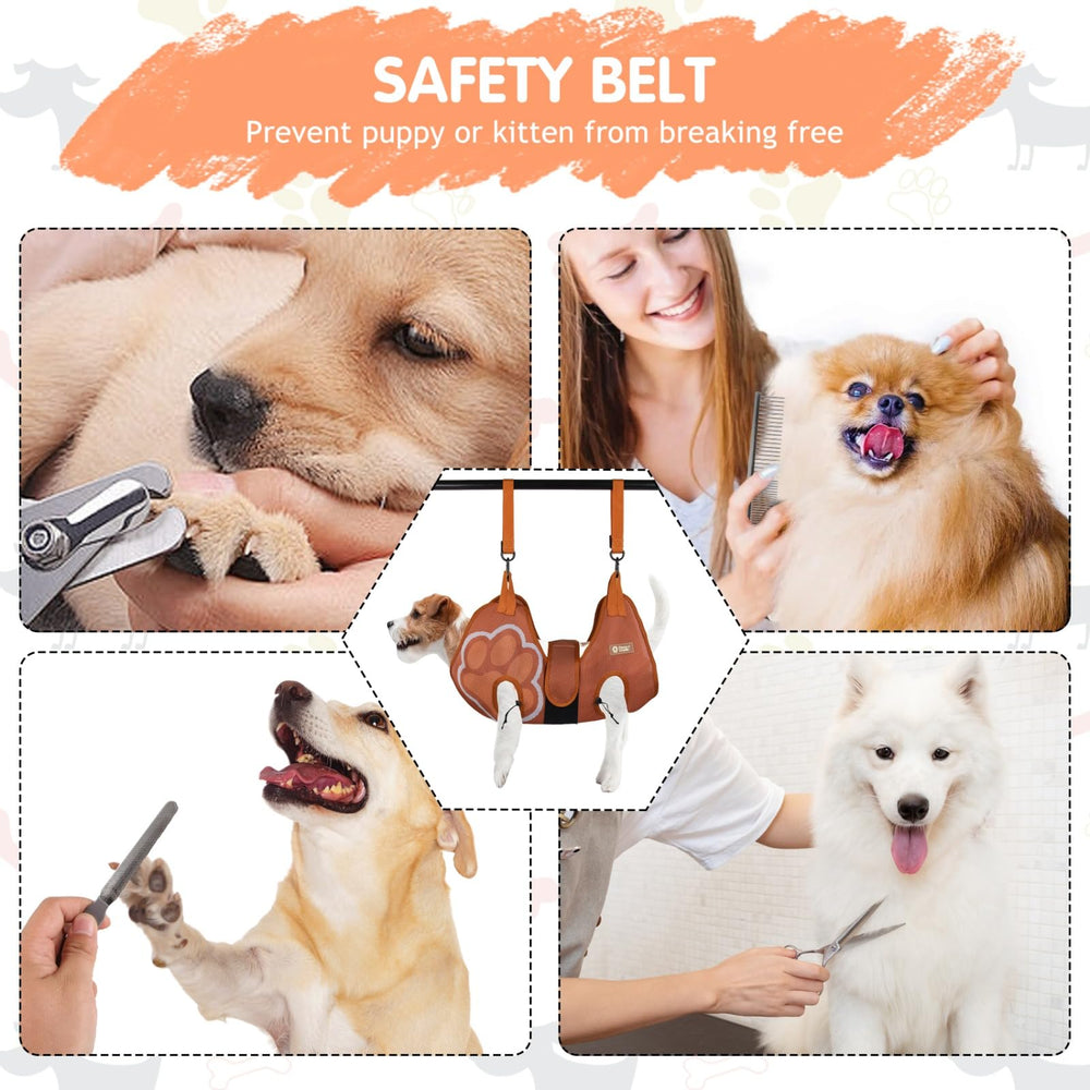 Paws n' Cradle hook and loop strap image shows quick securing setup for comfortable positioning.