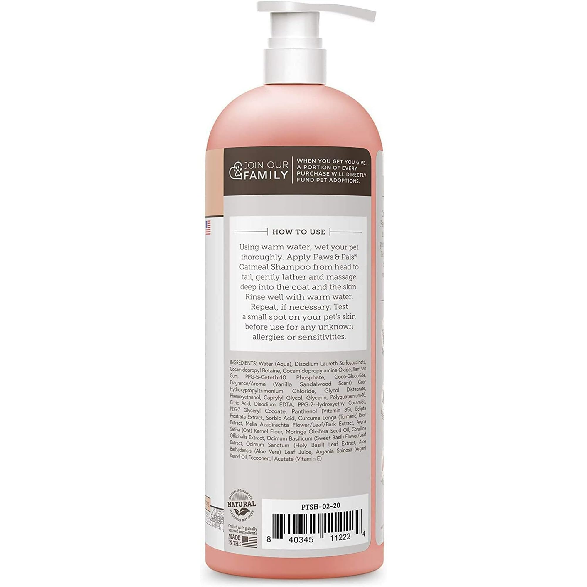 Paws & Pals champú 20oz, botella con bomba para dosificar fácilmente.