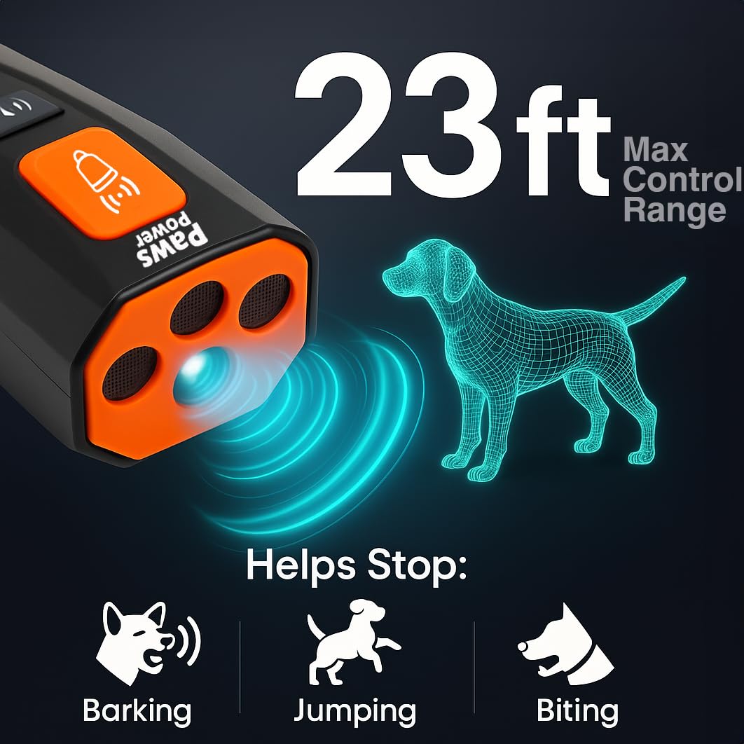 Paws Power deterrent device reaches up to 23 feet for effective training in indoor and outdoor settings.