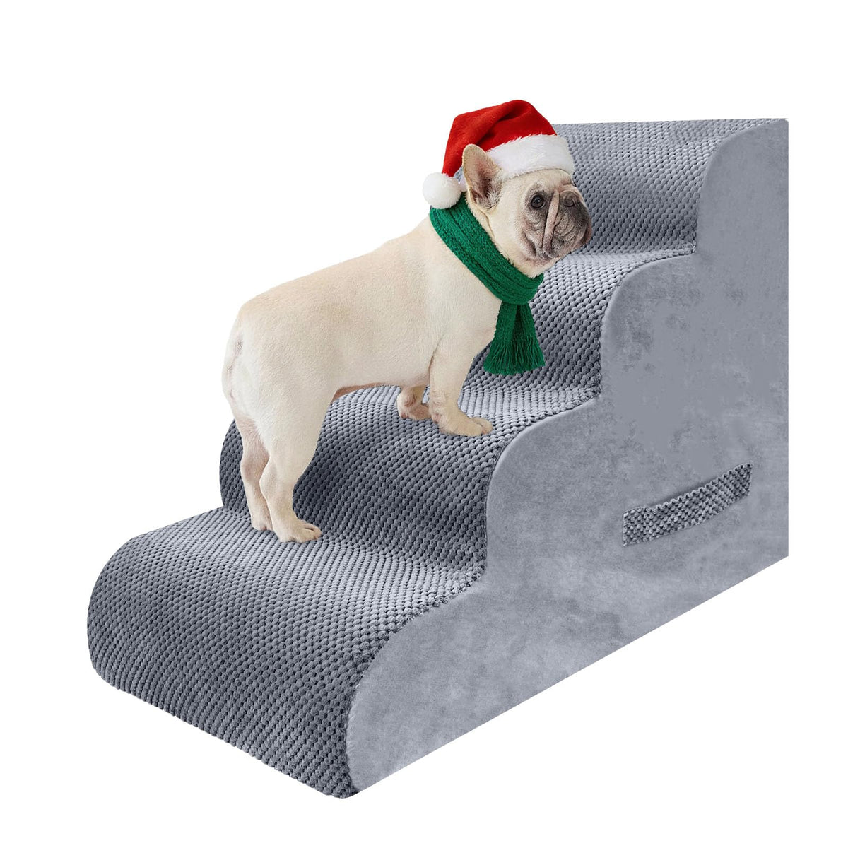 PAWSCART dog stairs bed-steps show easy bed access with gentle incline