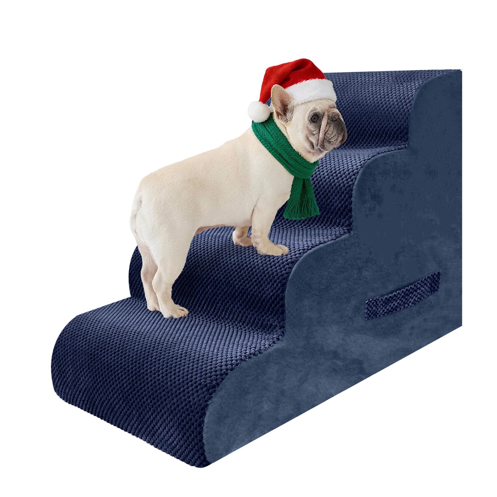 PAWSCART dog stairs bed-steps show sturdy four-step design for easier bed access.