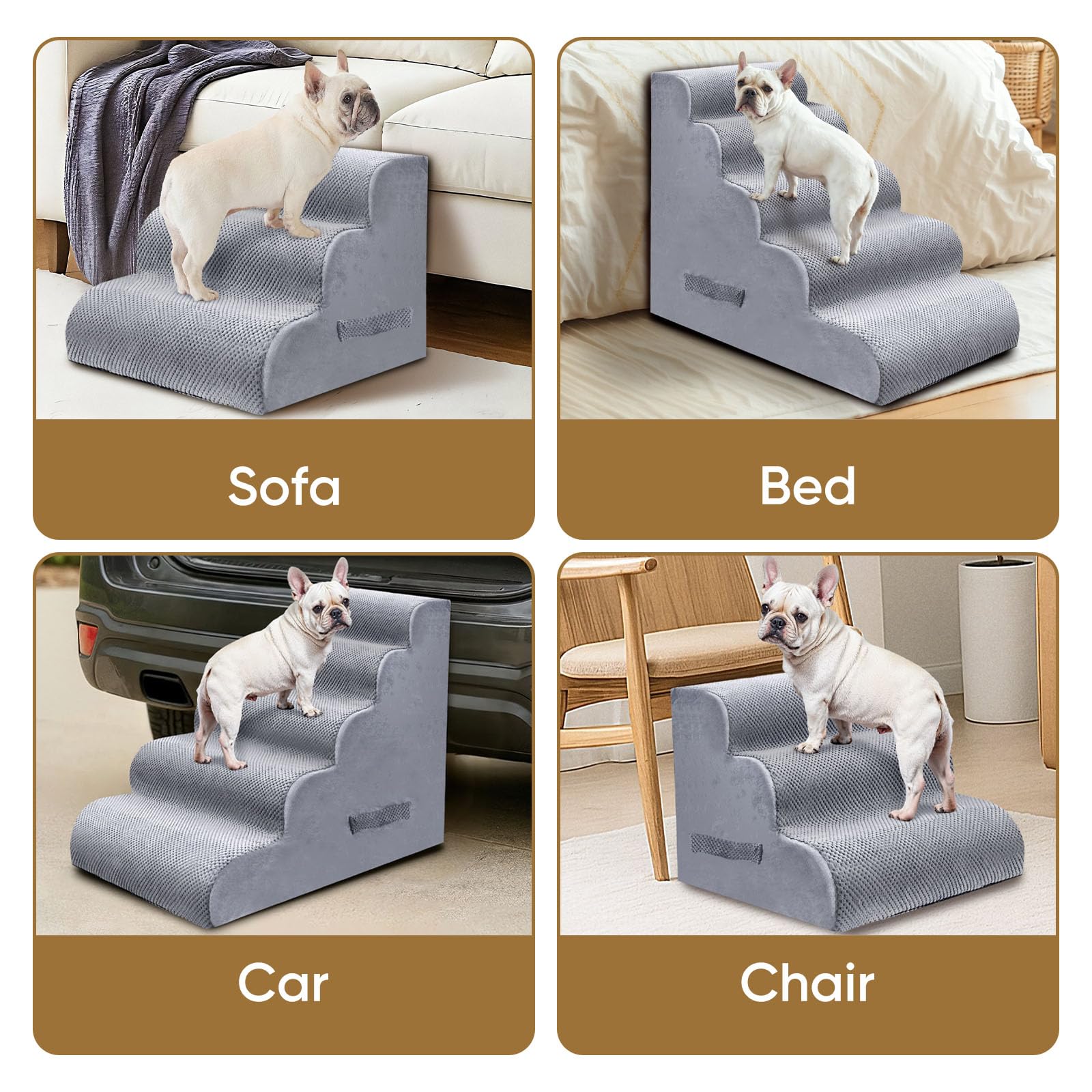PAWSCART dog-stairs-couch-use illustrates versatile placement by the sofa