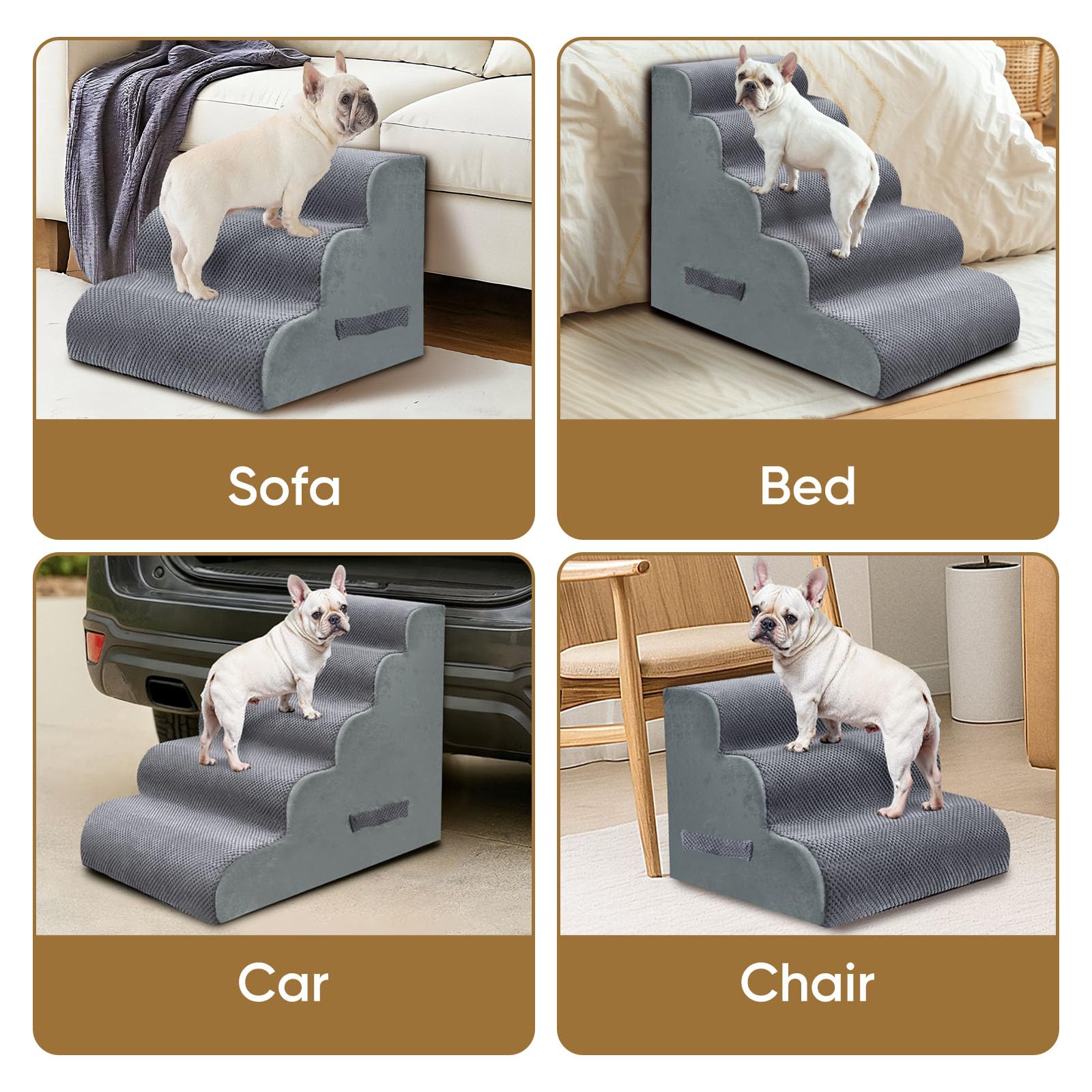 PAWSCART dog stairs quick-assembly pack shows fast, tidy setup