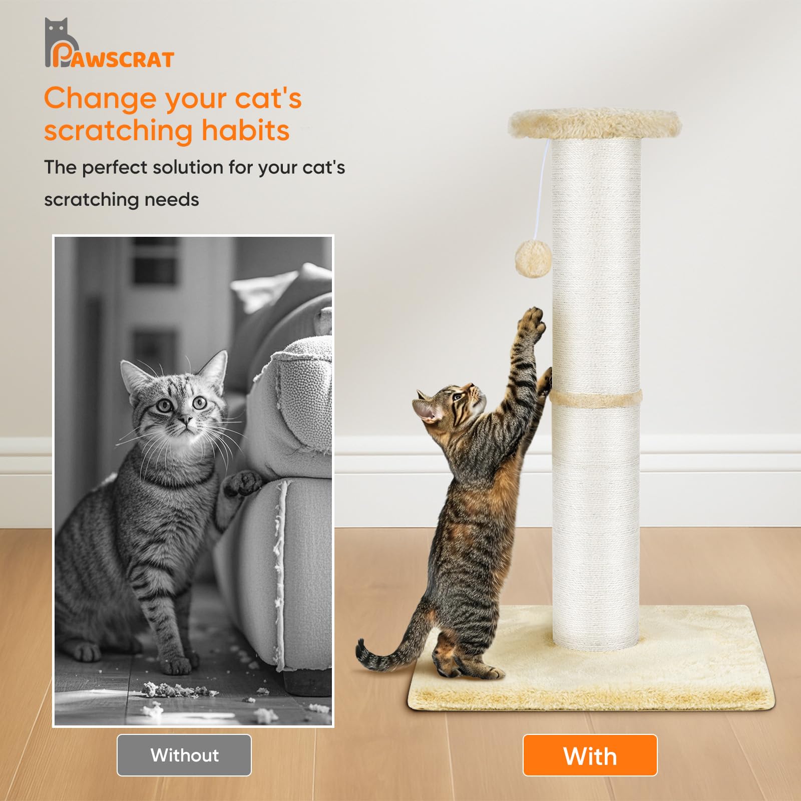 PAWSCRAT base 14x15 inches for exceptional stability during vigorous scratching.