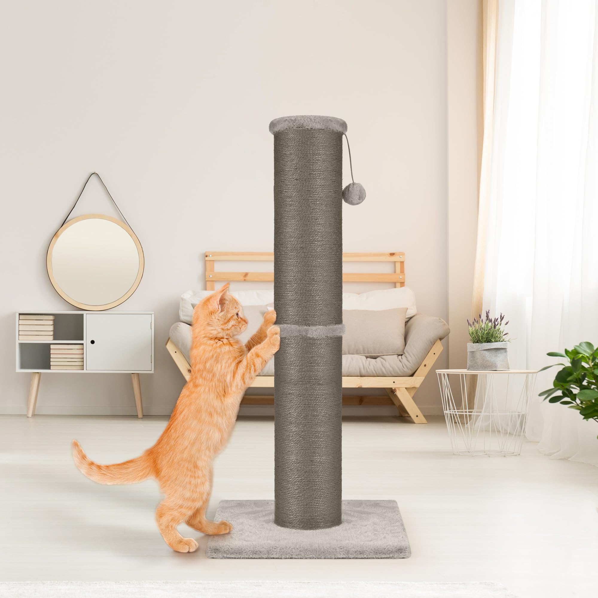 PAWSCRAT 32-inch tall post supports indoor cats, protecting furniture from unwanted scratching.