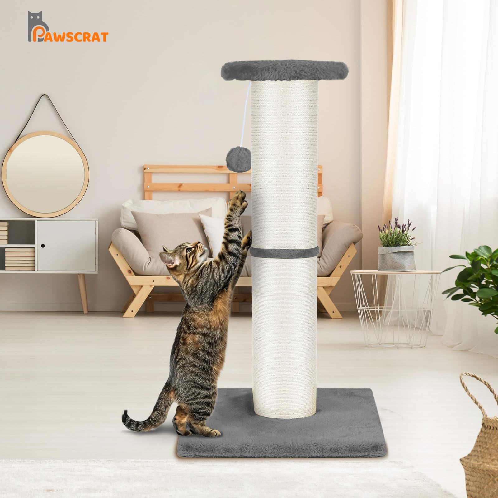 PAWSCRAT indoor-friendly post helps protect furniture in homes with cats.