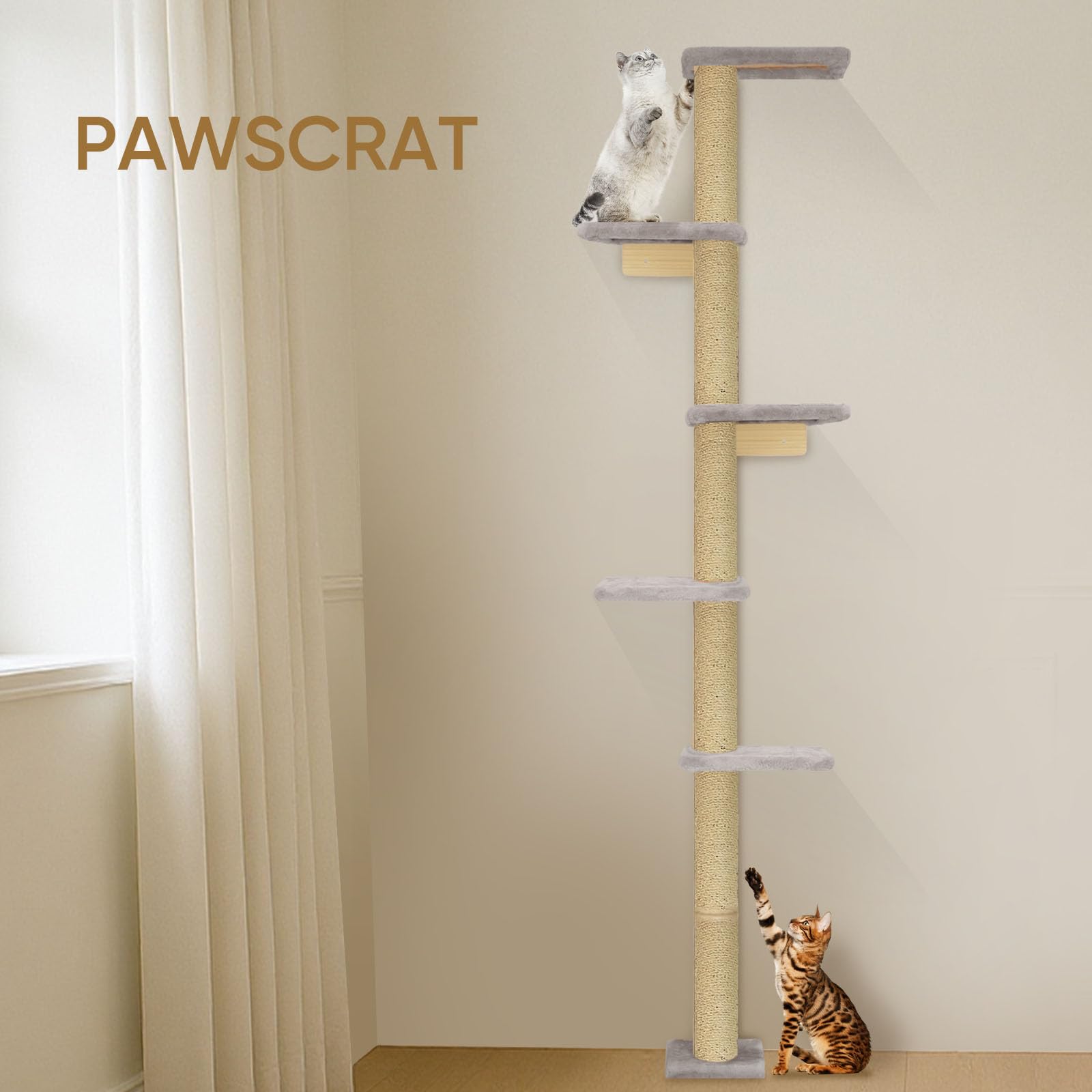 PAWSCRAT sisal rope close-up emphasizes scratch-friendly texture and durable scratching post.