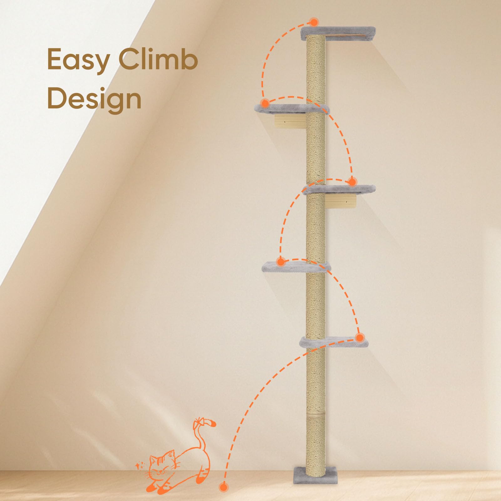 PAWSCRAT tension-mounted design shows easy ceiling-to-floor installation for renters.