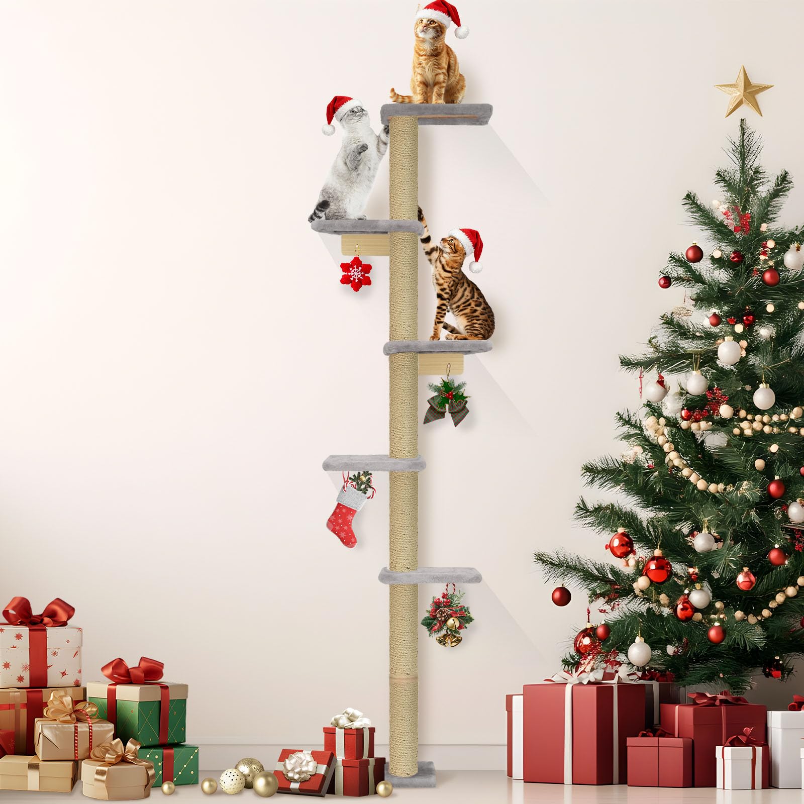 PAWSCRAT 5-tier design overview shows space-saving vertical playground for curious indoor cats.