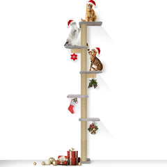 PAWSCRAT wall-mounted cat tree 80-inch assembly highlights sturdy tension-mount stability for apartments.