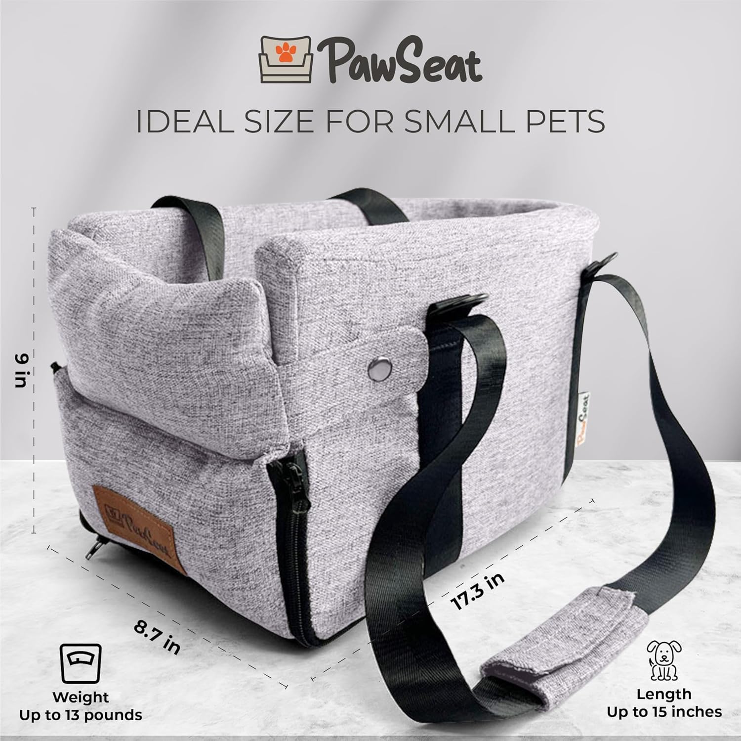 Pawseat booster seat installation with safety belt keeps pets restrained during drives.