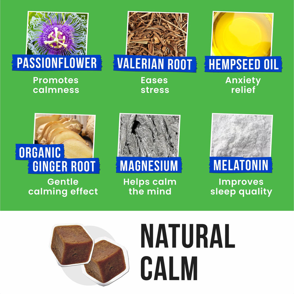 Pawsential Advanced Hemp Calming Chews open-pack scene emphasizes fresh, natural aroma.