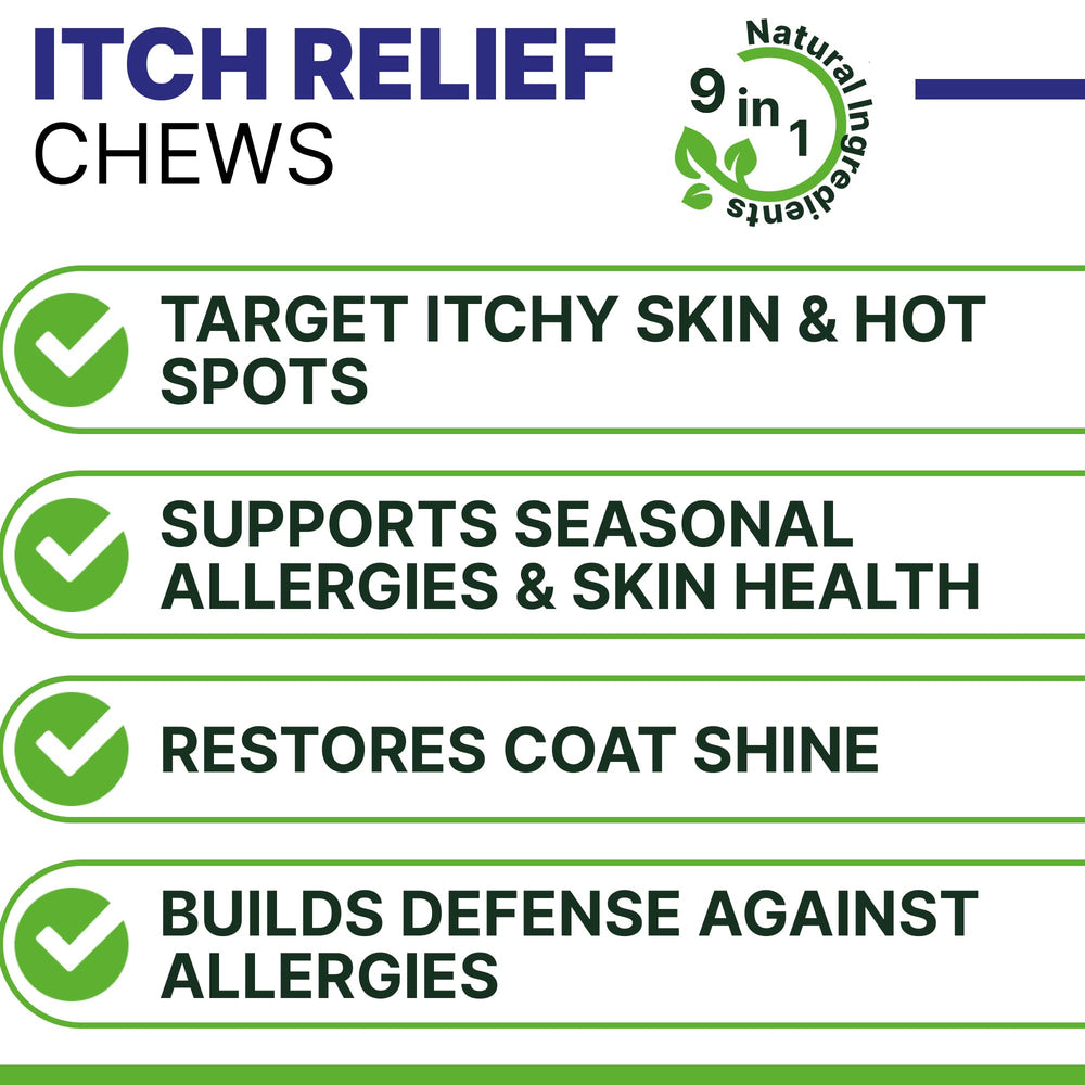 PAWSential anti-itch chews close-up, probiotics and omega-3 for healthier coat.