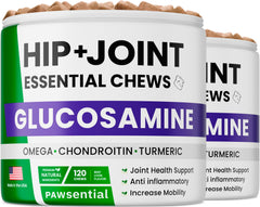 Pawsential glucosamine chews in a bowl support dog joint health with tasty daily treats