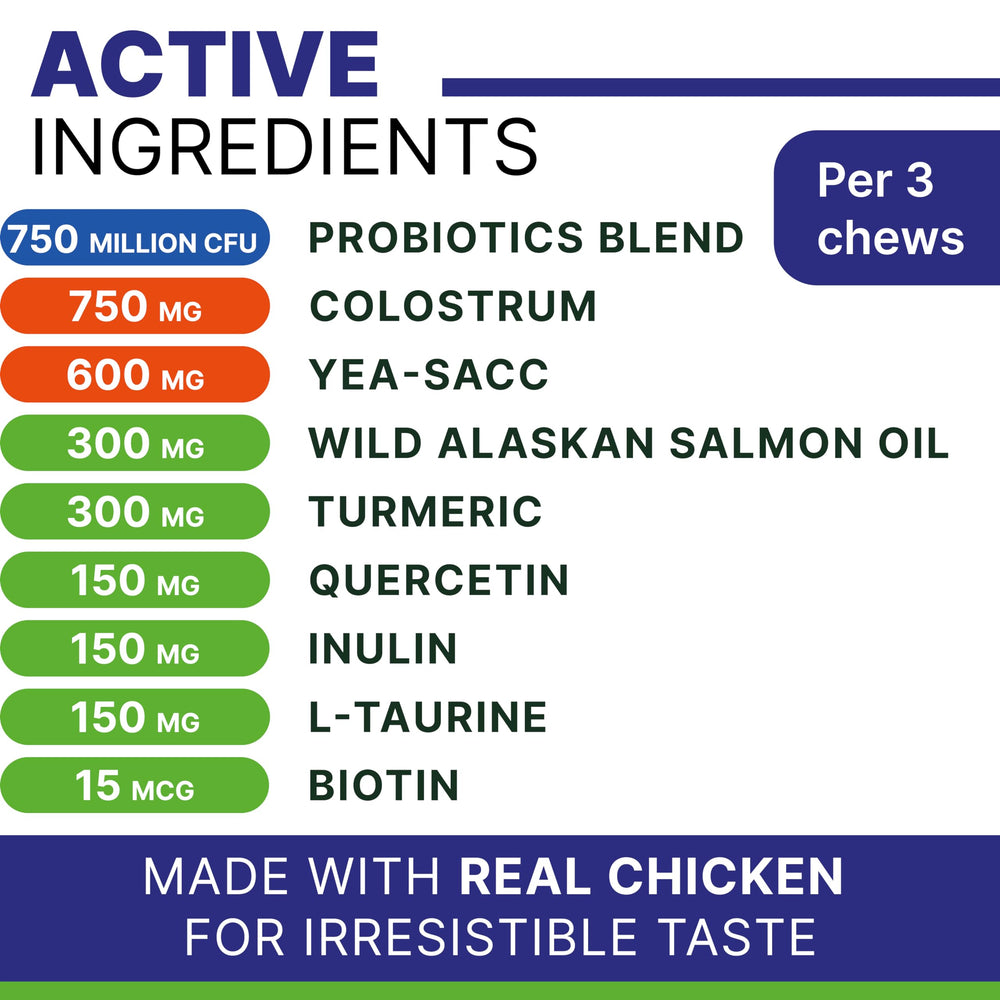 PAWSential probiotics-omega3 dog chews, supporting gut balance and immune defense.