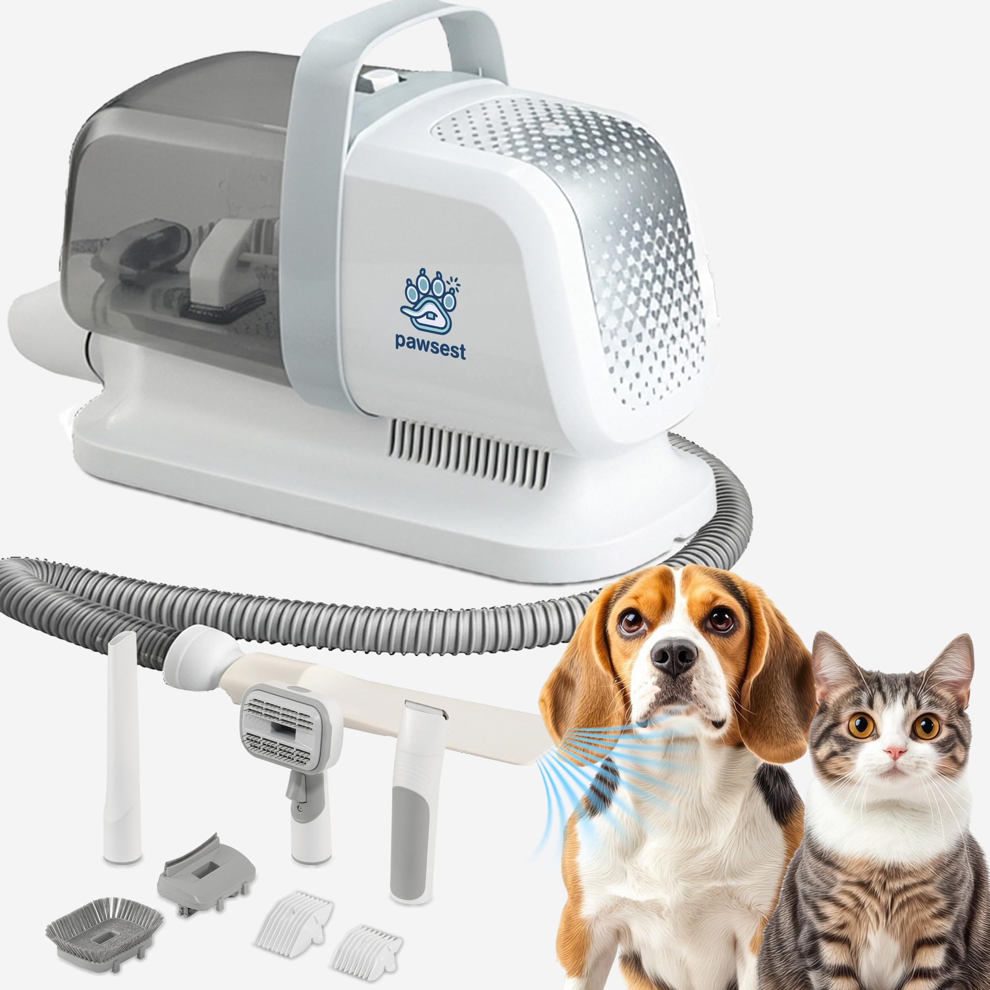 Pawsest dog grooming vacuum front view showing compact design for easy home grooming
