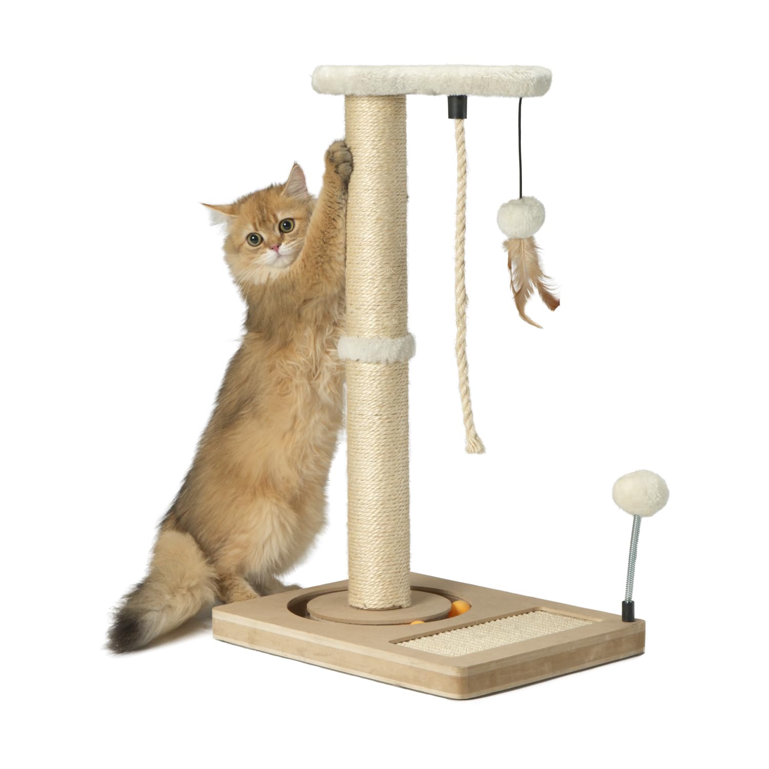 PAWSFANS cat scratching post in assembly phase showing simple setup and sturdy build