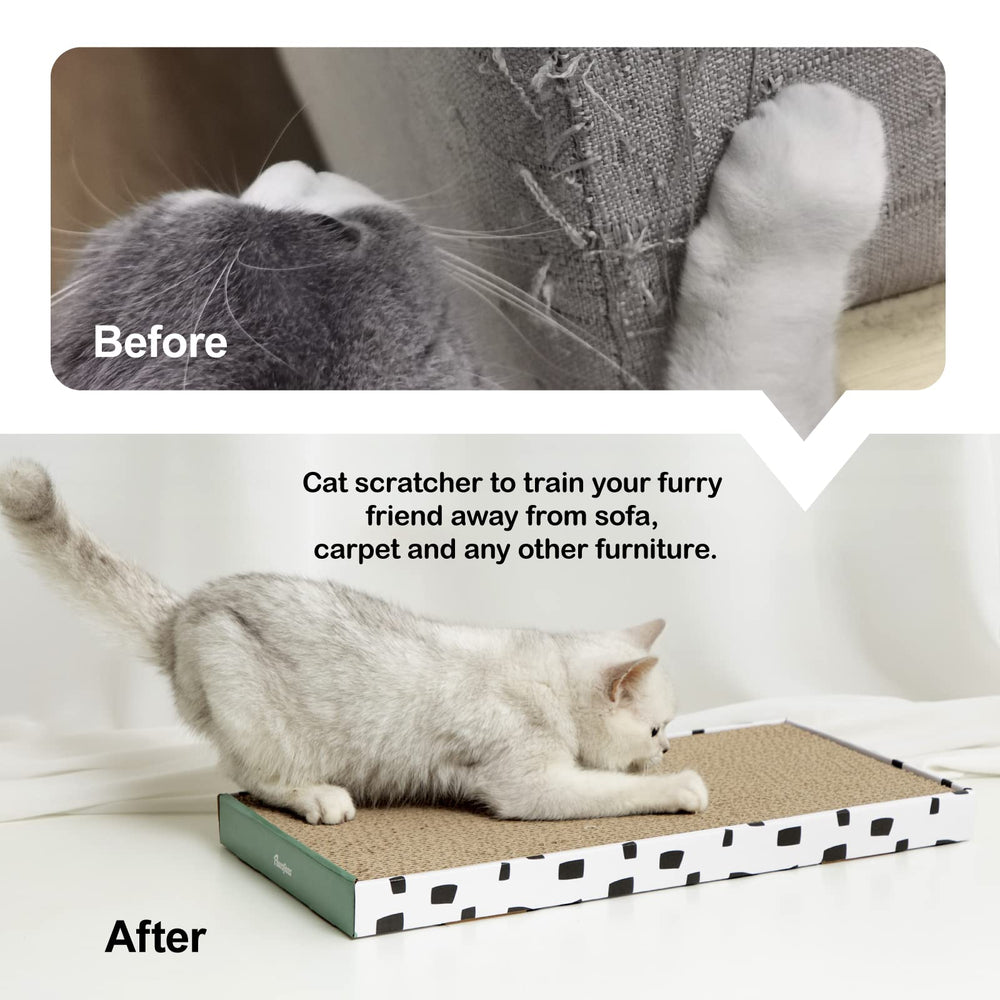 PAWSFANS durable corrugated scratching board offers long-lasting cat scratching on one surface.