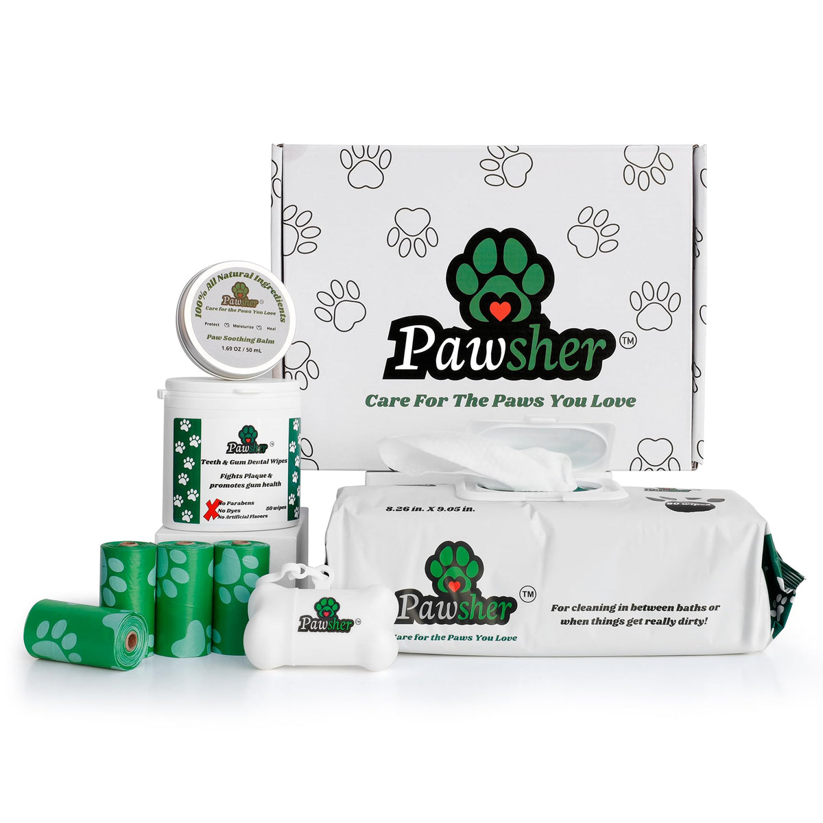 Pawsher dog essentials starter kit box, travel-ready grooming kit for on-the-go care