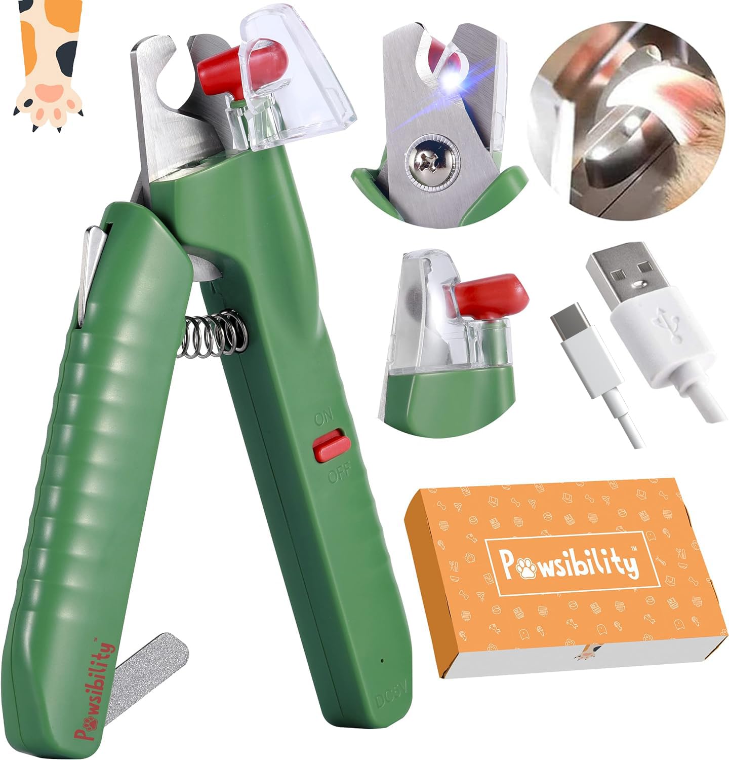 Pawsibility nail clippers with LED light on to aid precise trimming in low light