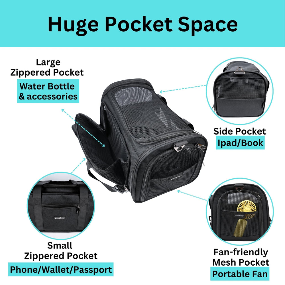 PawsInCar Premium Cat Carrier exclusive fan pocket ready for airflow